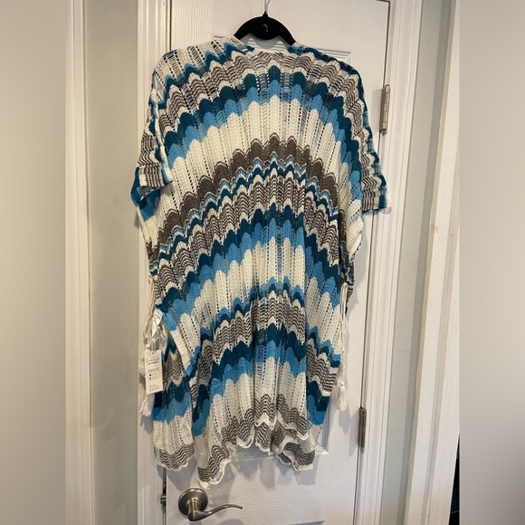 NWT Cupshe One Size Blue White Open Knit Side Tie Tassel Swinsuit Coverup - Picture 6 of 11